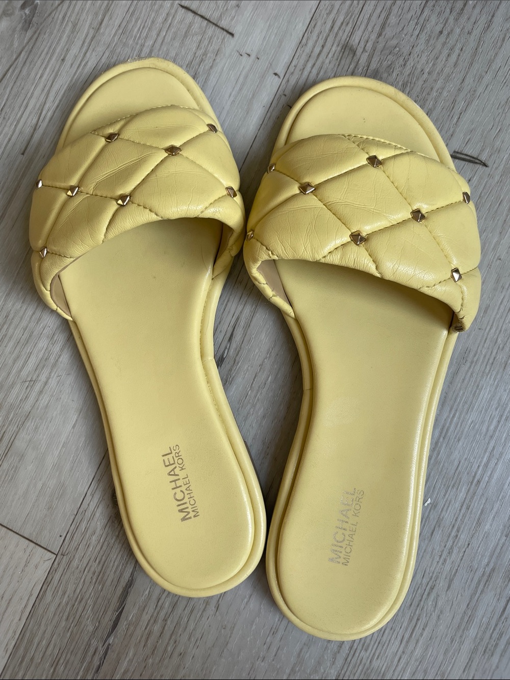 MICHAEL Michael Kors Lemon Quilted Slide Sandals with Stud Detail